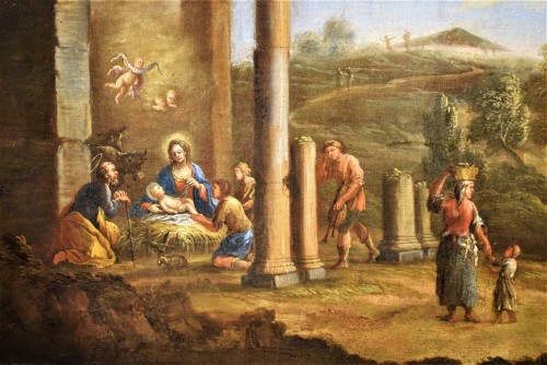 XVIIIe siècle - Paysage arcadien avec la Nativité - Andrea Locatelli (1695-1741) atelier